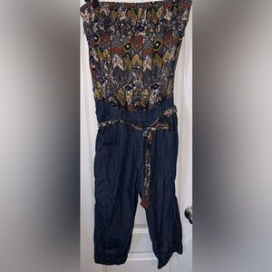 Chesley Y2K Patterned Denim Capri Jumpsuit with Belt Sz M